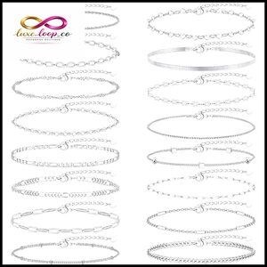 16-Piece Dainty Gold Bracelet Set, Stackable Chains with Lobster Clasp